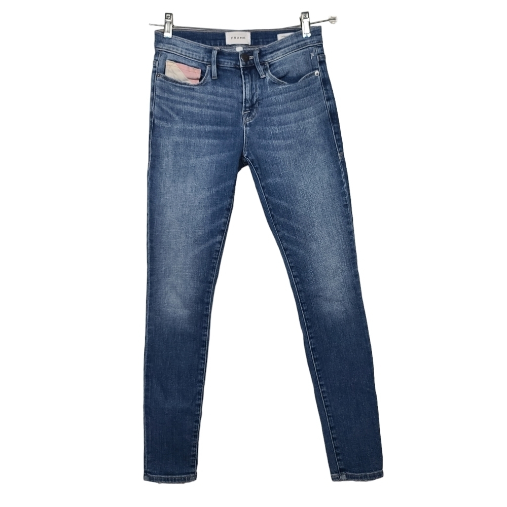 Frame Le Skinny De Jeanne Demin White Pink Pocket Willow Spring Jeans 26